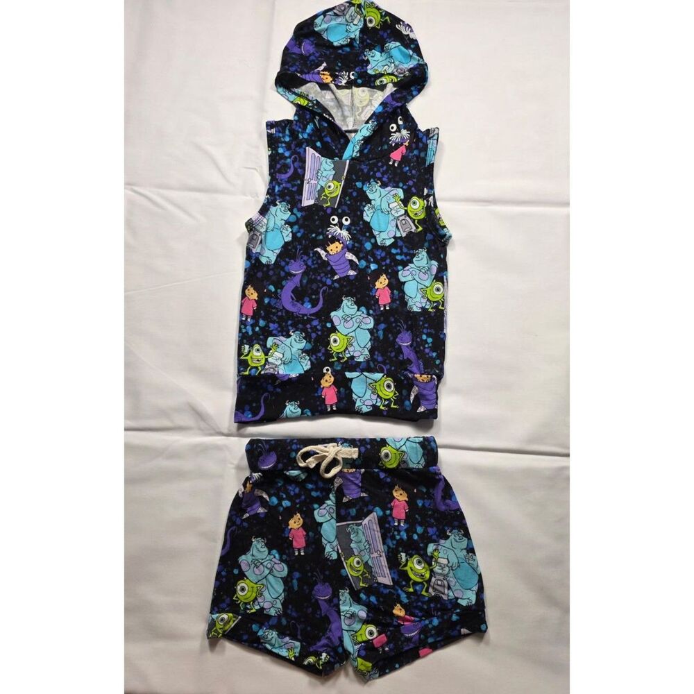 Little Glow Kids 18-24M Bamboo Hooded Pajama Shorts Set Monster Print - Picture 2 of 9